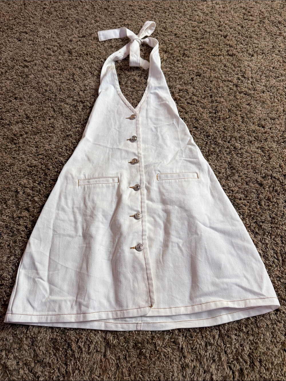 Source Unknown White Backless Halter Button-Front Dress